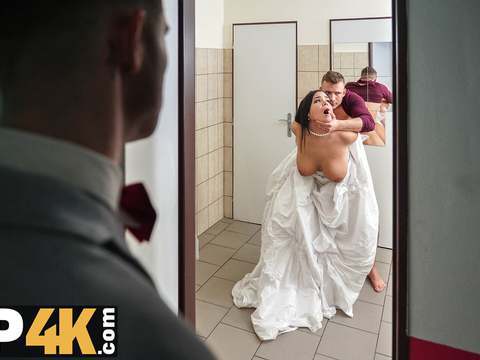 DirtySexNet presents: Vip4k. being locked in the bathroom, sexy bride doesnt lose time and seduces random guy