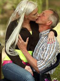 DirtySexNet presents: Horny blonde teenage beauty riding an old stiff schlong