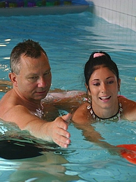 DirtySexNet presents: Brunette teenage beauty fucked by a horny swim teaching paps