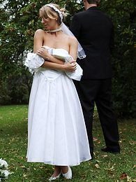 DirtySexNet presents: Blonde bride Hayley Marie Coppin gets naked on a lawn while taking her vows