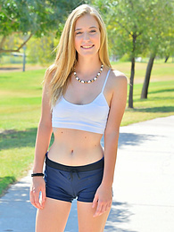 DirtySexNet presents: Sporty blonde babe Dakota strips her clothes and flaunts her hot body outdoors