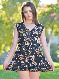 DirtySexNet presents: Svelte american dark-haired teen Kylie Quinn in shorts toys her twat outdoor