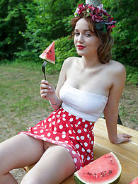 DirtySexNet presents: Nice belarusian stunner Rokki removes all clothes on a blanket in a backyard