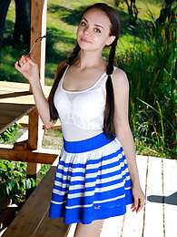 DirtySexNet presents: Fresh-Faced russian beauty Mia Grandy gets totally naked on a picnic table in a garden